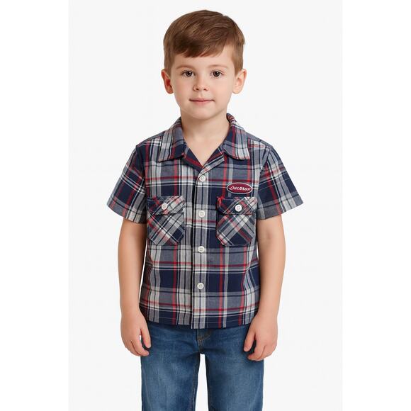 Dickies Boys’ Short Sleeve Plaid Button-Down Shirt Size S 6/7, Red/Navy/White - Picture 1 of 6